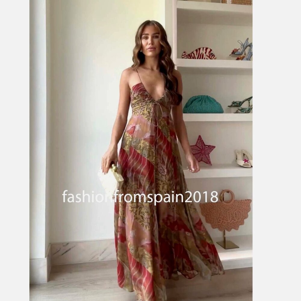 ZARA NEW MIDI STRAPPY ZW COLLECTION FLORAL PRINT DRESS FLARED 3508/147/024 S